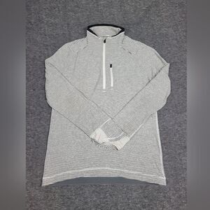Lululemon Mens Size LSurge 1/2 Zip Pullover Long Sleeve Shirt Gray White Striped